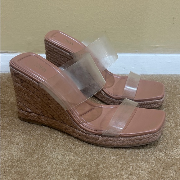 Zara Shoes - Zara Women's Wedge Sandals with Clear Straps - Brown